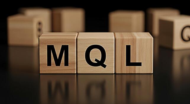 Wooden blocks spelling MQL on a reflective surface representing marketing qualification in a business setting conveying a sense of strategy and lead generation for digital marketing success photo