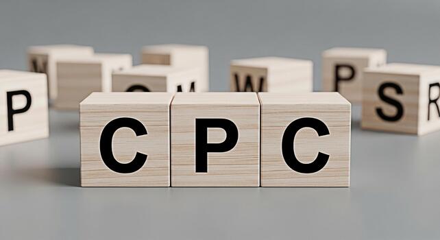 Wooden blocks displaying CPC on a gray surface representing cost per click advertising and marketing strategies for business growth and online success in a competitive digital environment photo