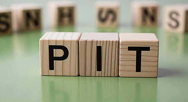 Wooden blocks spelling PIT on a green surface representing challenges and obstacles conveying a sense of difficulty and the need for problemsolving in a business or personal context photo