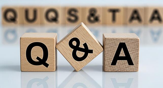 Wooden blocks displaying Q A on a reflective surface representing a question and answer session knowledge sharing and interactive learning in a bright and clean environment photo