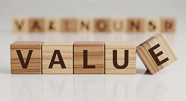 de madera bloques ortografía valor en un blanco superficie con uno bloquear ligeramente inclinado simbolizando importancia y énfasis en núcleo valores en negocio y personal vida transporte un mensaje de integridad y Wor foto