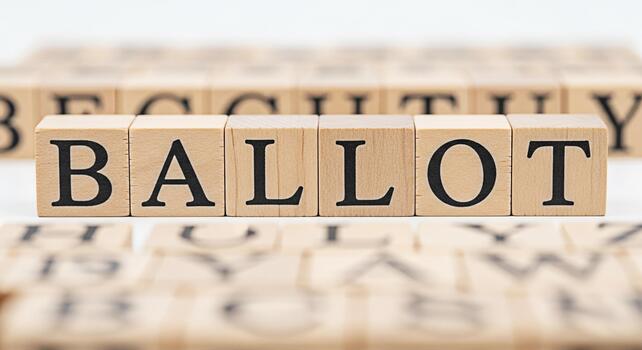 Wooden blocks spelling BALLOT on a white surface symbolizing the democratic process and civic duty in a clean and organized setting conveying a sense of importance and responsibility photo