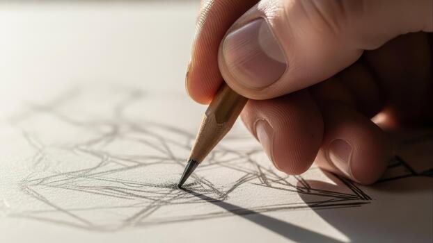 A close-up of a hand sketching intricate lines with a pencil photo