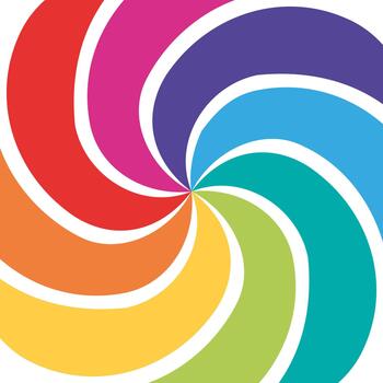 Bright spiral abstract design featuring bold rainbow colors in a dynamic swirl pattern, ideal for modern graphics, branding, or playful creative projects vector
