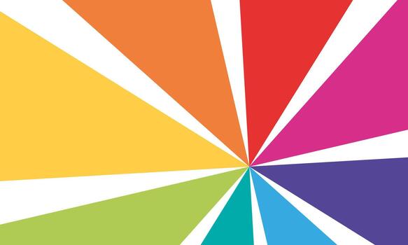 Abstract background with straight radiant rays extending from the center, featuring bold clean color segments, summer design, branding, and creative visuals. vector