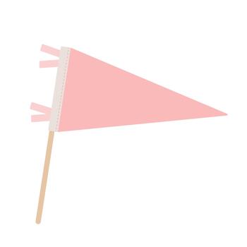 Pink triangle pennant flag on wooden stick for celebration and announcement. Minimalist design element for graphic and web design vector