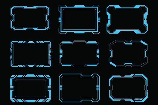 Futuristic Digital Frame Set with Neon Blue Stroke for Game UI and Technology Interface Design vector