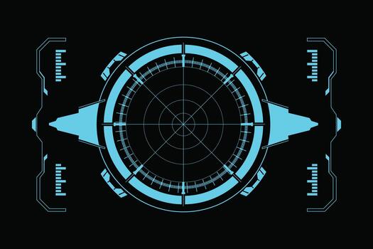 Futuristic Radar HUD Interface with Circular Design and Digital Technology Elements for Sci-Fi UI vector