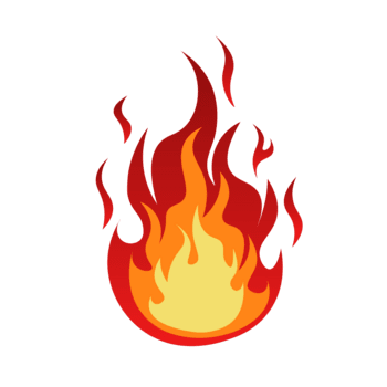 Dynamic fire illustration with sharp curves and vivid red yellow gradient creating an intense burning effect for decoration animation warning graphics png