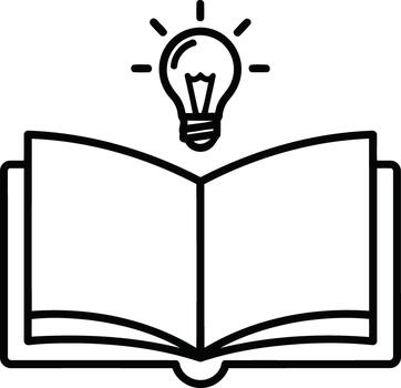 Open book with a glowing light bulb above it, symbolizing innovation and knowledge sharing vector