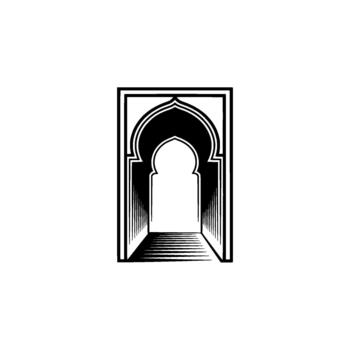 A striking representation of an ornate Moorish architectural archway opening onto a receding tiled pathway vector