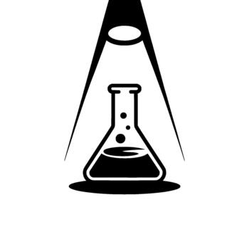 minimalista ilustración de un de un laboratorio matraz conteniendo líquido con burbujas iluminado por un destacar vector