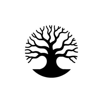 un estilizado silueta de un antiguo árbol con intrincado derivación patrones perfectamente contenido dentro un negrita circulo vector
