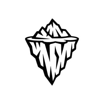 A stark illustration of a stylized iceberg with jagged peaks floating in water creating a bold abstract symbol vector