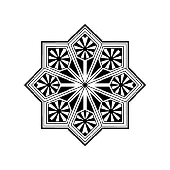 intrincado ocho puntiagudo estrella geométrico ornamento con repitiendo Starburst motivos y agudo angular líneas prestados en negrita Arte vector