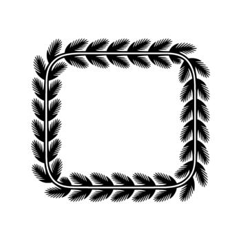A minimalist border composed of stylized fir tree branches forming a square frame with rounded corners vector
