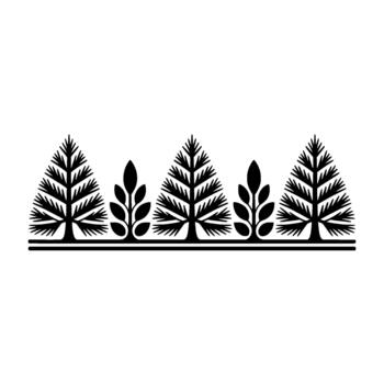 A stylized illustration depicting a repeating border pattern of coniferous trees and stylized foliage vector