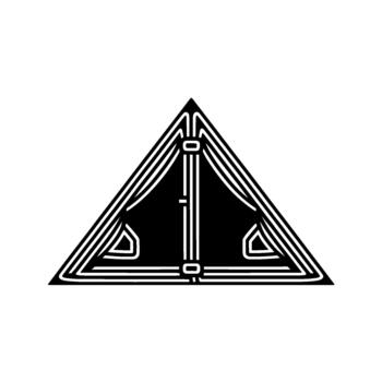 A minimalist featuring a stylized triangular prism with internal geometric line art accents and subtle blurred grass detail at the bottom edge vector