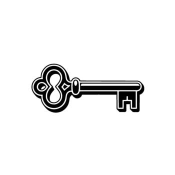 un antiguo esqueleto llave con un florido arco y un rectangular poco en un minimalista plano estilo con sutil radiante líneas vector