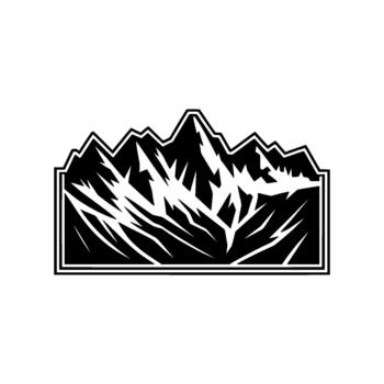 A sharp jagged illustration of a mountain range silhouette inside a double outlined rectangular frame vector