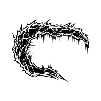 estilizado resumen tinta ilustración parecido a un agudo dentado creciente Luna o garra fragmento con glacial como un carámbano protuberancias vector