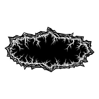 A stark abstract silhouette featuring sharp jagged edges and intricate fractal lightninglike patterns resembling shattered glass or cracked earth vector