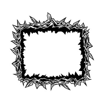 A stark illustration of a jagged crown of thorns forming a rectangular frame vector