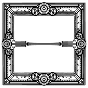 Ornate steampunk rectangular border frame featuring intricate gears clockwork mechanisms and decorative rivets creating a vintage industrial aesthetic vector