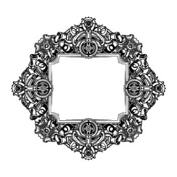 Intricate steampunk mechanical frame with gears pipes and clockwork elements vector