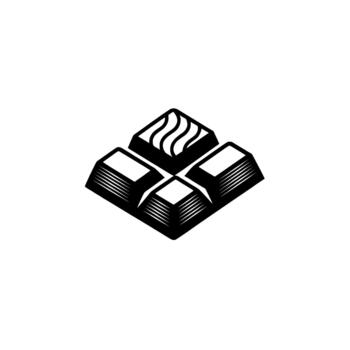Minimalist isometric illustration of a chocolate bar segmented into four pieces with one piece featuring a swirl pattern vector