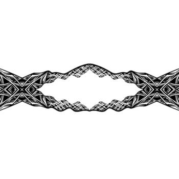 A monochromatic abstract symmetrical border featuring intricate geometric interwoven lines and patterns vector