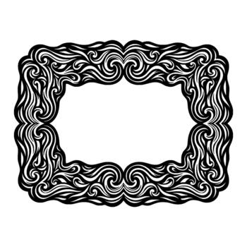 Intricate ornamental rectangular frame with abstract swirling wavelike patterns and organic flourishes isolated vector
