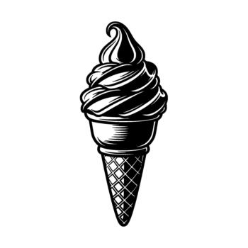 Classic illustration of a perfectly swirled soft serve ice cream cone in a textured waffle cone presented vector