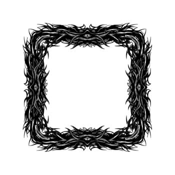 Ornate and intricate square frame composed of interwoven thornlike tendrils creating a textured and Gothic border isolated vector