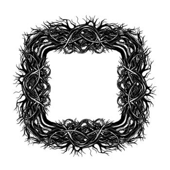 intrincado tinta ilustración de un cuadrado frontera marco formado por entretejido nudoso árbol ramas y raíces vector