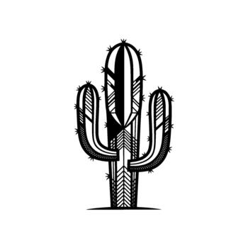 Stylized illustration of a saguaro cactus with intricate geometric patterns and sharp thorns vector