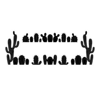 A stylized illustration featuring a symmetrical arrangement of various cactus silhouettes with distinct ribbed textures and sharp spines vector
