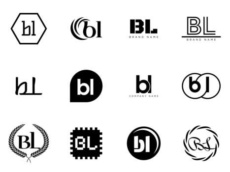 BL logo template. Letter b and l logotype. Set different classic serif lettering and modern bold text with design elements. Initial font typography. vector