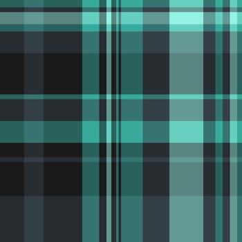 Premium seamless fabric, complexity textile tartan check. Fuzzy pattern texture background plaid in teal and dark colors. vector