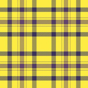 Vibrant plaid pattern with intersecting lines in sunny yellow and deep purple. Ideal for backgrounds, textiles, fashion, and design projects. Versatile, classic texture. vector