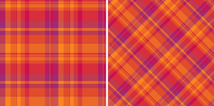 Seamless texture pattern of check fabric with a textile tartan background plaid. Set in sunset colors. Geometric unique identity design. vector