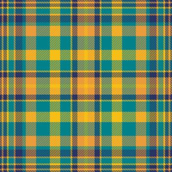 Vibrant plaid pattern in shades of yellow, teal, and orange. Versatile backdrop for textiles, fashion, and graphic design projects. Creates a warm and inviting feel. vector
