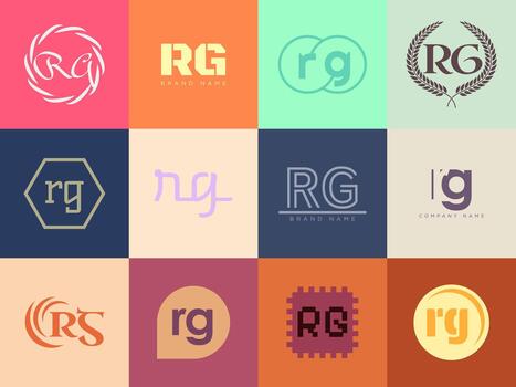rg logo modelo letra r y sol logotipo conjunto diferente clásico serif letras y moderno negrita texto con diseño elementos. inicial fuente tipografía. vector