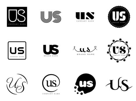 US logo company template. Letter u and s logotype. Set different classic serif lettering and modern bold text with design elements. Initial font typography. vector