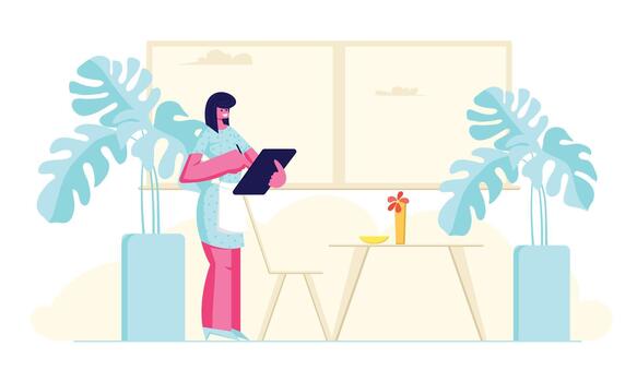 Waitress in Apron Writing Order into Notebook vector
