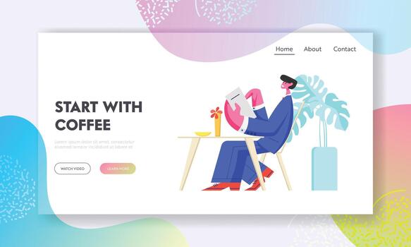 Man Visiting Cafe Menu in Hands Making Order vector