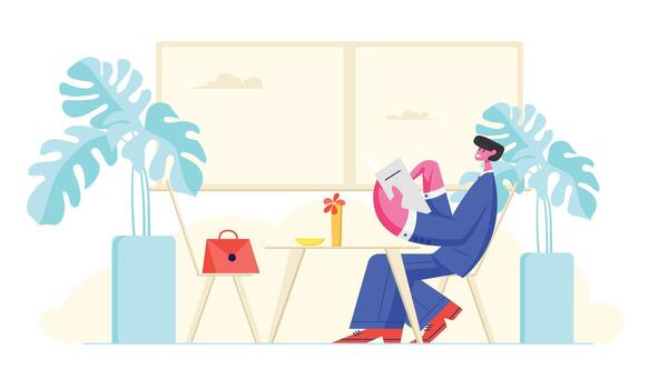 Man in Formal Suit Sitting in Cafe with Menu vector