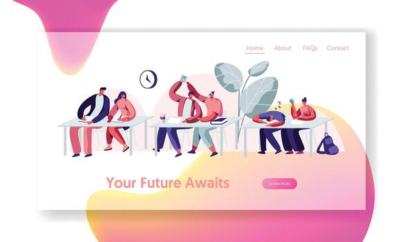 Students Sitting at Desks on Lecture in University vector