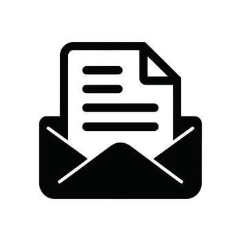 un sólido negro icono representando un abierto sobre revelador un documento con múltiple texto líneas vector