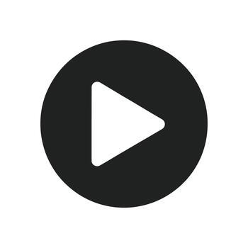 A simple black circular play button icon on a clean white background for media control interfaces vector